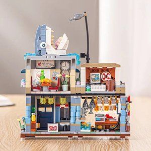 Woodblock Streetscape Seafood Shop